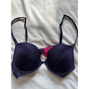 La Senza Lace Rhinestone Push Up Bra Women 36A Purple Lingerie Romantic Goth
